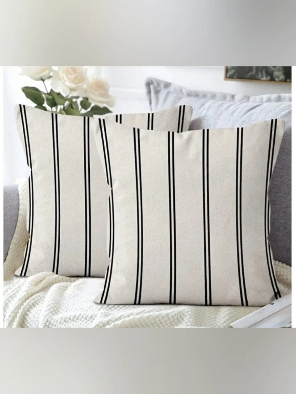 Striped Black and Cream Throw Pillow Cover - Set of 4 20x20 NWT